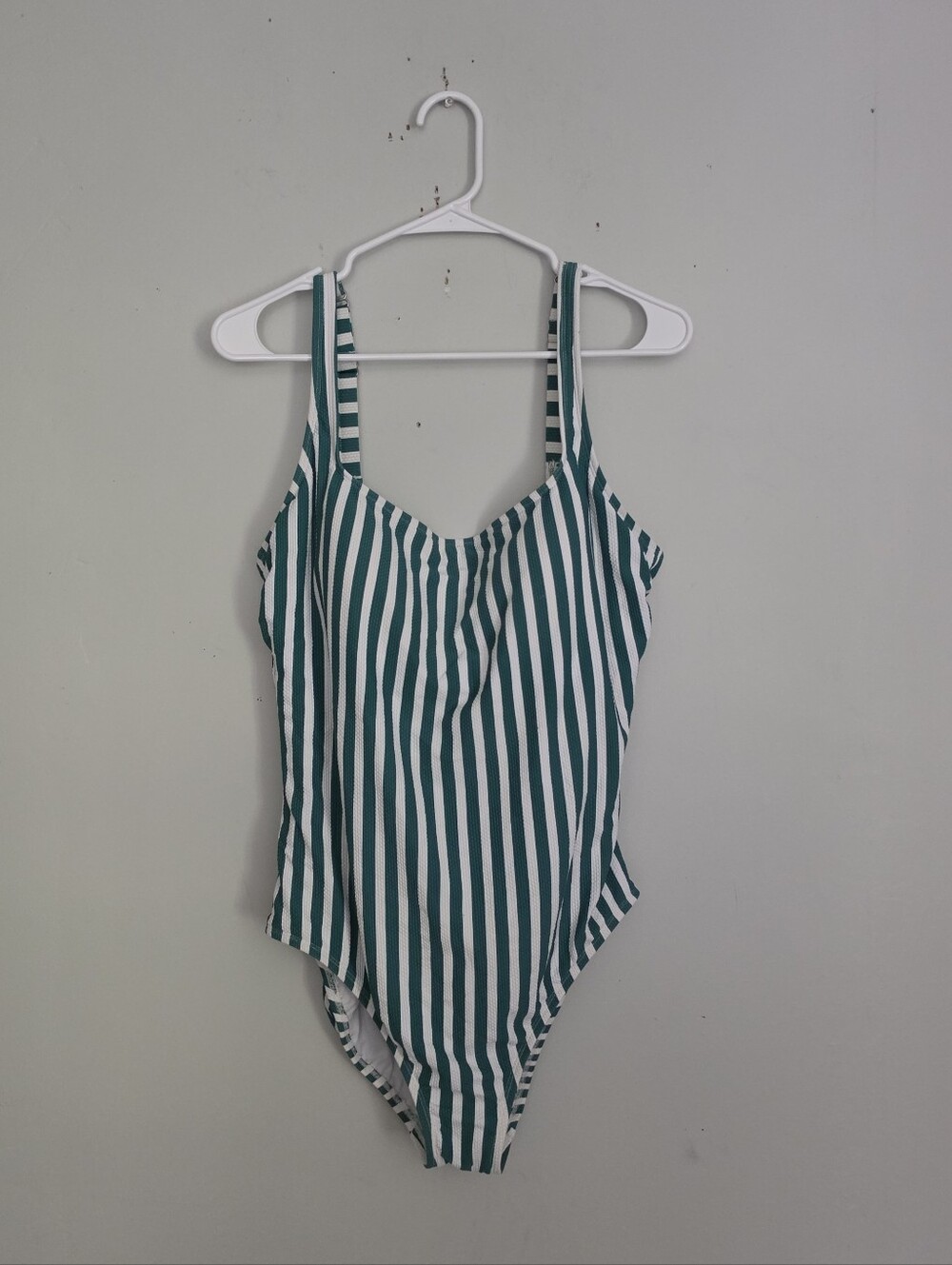 Time and Tru Green and White Striped Swimsuit